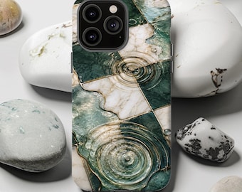Green Marble Ripple Phone Case | Abstract Geometric Water Ring Cover | Modern Luxe Protective Case | iPhone, Samsung Galaxy, Google Pixel