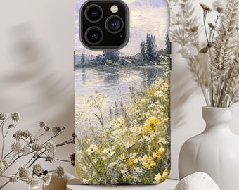 Lake Floral Phone Case | Soft Wildflower Waterside Art Cover | Romantic Pastel Nature Aesthetic, iPhone, Samsung Galaxy, Google Pixel