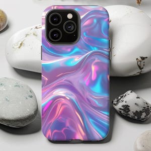 Holographic Phone Case-Iridescent Liquid Chrome Aesthetic, Y2K Pastel iPhone, Samsung, Google Case, Trendy Glossy Abstract Phone Cover