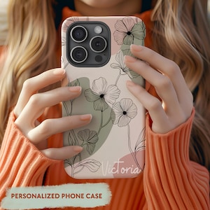 Custom Floral Phone Case - Personalized Name Design with Minimalist Pastel Flowers, Elegant iPhone Samsung Galaxy Google Pixel Tough Cases