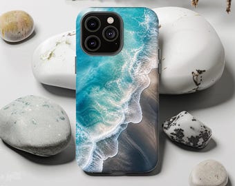 Ocean Waves Phone Case | Turquoise Beach Aerial Coastline Cover | Minimal Coastal Protective Case | iPhone, Samsung Galaxy, Google Pixel