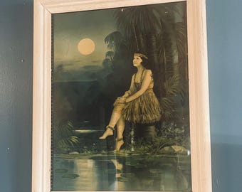 Island Woman Vintage Print in Frame