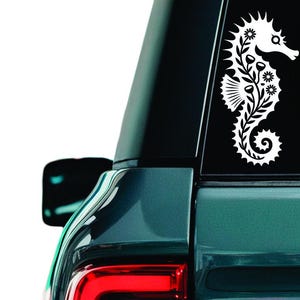 Seahorse Sticker – Ocean Pattern Vinyl Decal with Sea Flowers Inside