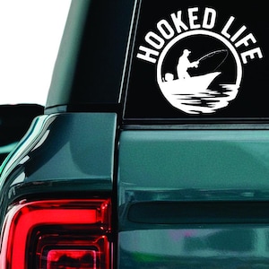 Hooked life - Fishing decal, Fisherman sticker, Angler laptop decal, Sport Fisher sticker, Fishing guy car window sticker