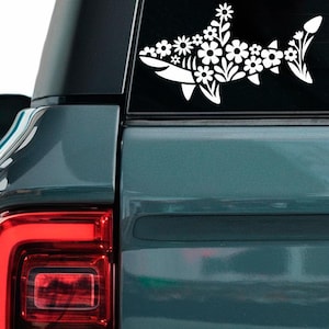 Blumenhai-Aufkleber, niedlicher Hai in Blumenaufkleber, tropischer Fisch-Autoaufkleber, Ozeanfischaufkleber, niedlicher Meeresleben-Autofensteraufkleber