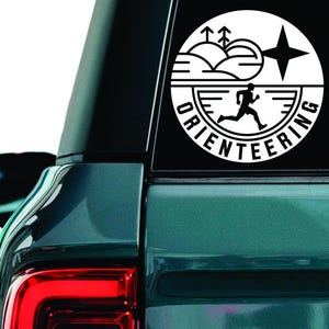Sticker oriëntatieloop, sticker sportkaart en kompas, laptopsticker parcours oriëntatielopen, sticker Rogaining, sticker autoruit