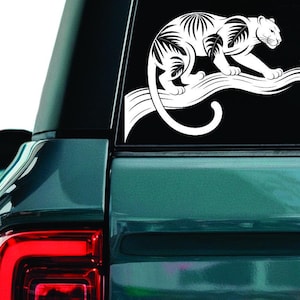 Sticker bloemen panter, sticker wilde poema, sticker panter in bloemen, sticker mythische dieren, sticker autoruit wilde dieren