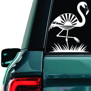 Tropical Flamingo Decal: Pink Bird, Palm Tree Vinyl Sticker