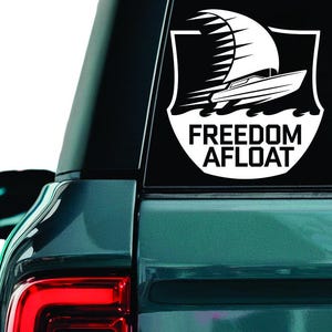 Vrijheid drijvend - sticker zeilen, sticker zeilen, sticker boot varen, laptop sticker, sticker cruisen, raamsticker nautische sportwagen