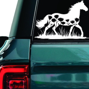 Sticker bloemen paard, sticker mooi boho-paard, sticker sierlijk paard, sticker veldhengst, sticker autoruit bloemenhengst