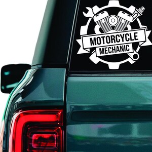 Motorcycle Mechanic Vinyl Decal: Powersports Tech, Car Window Sticker