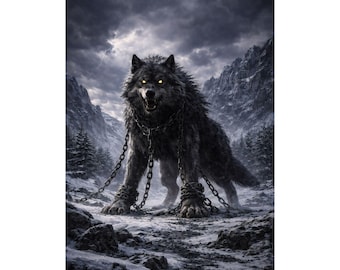 Fenrir Poster Norse Mythology Wolf Dark Fantasy Wall Art Ragnarok Mythical Creature Viking Cinematic Art Print