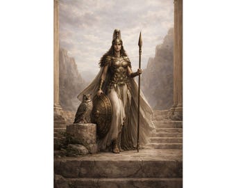 Greek Goddess Athena Poster, Mythology Wall Art, Goddess of Wisdom Decor, Warrior Goddess Art Print, Classical Fantasy Bedroom Decor