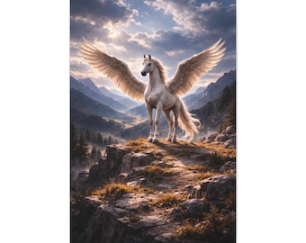 Pegasus Canvas Wall Art Mythical Creature Decor Winged Horse Sky Fantasy Art Elegant Mythology Art