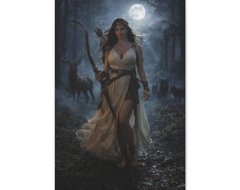 Artemis Greek Goddess Canvas Wall Art Mythology Decor Goddess of the Hunt Moon Goddess Nature Fantasy Art
