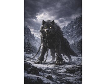 Fenrir Canvas Wall Art Norse Mythology Wolf Dark Fantasy Decor Ragnarok Mythical Creature Viking Cinematic Wall Art