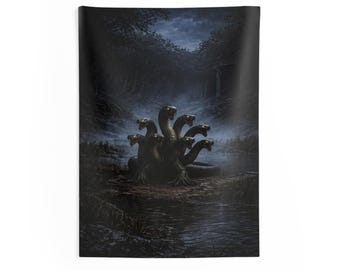 Hydra Tapestry Greek Mythology Wall Art Multi Headed Serpent Decor Cinematic Fantasy Wall Hanging Dark Mythological Creature Home Decor