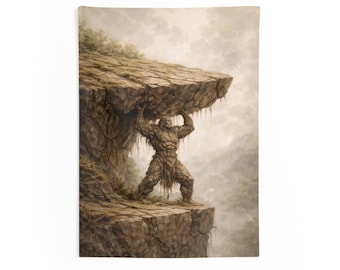 Earth Elemental Guardian Tapestry Stone Giant Wall Art Fantasy Nature Protector Decor Cinematic Mythical Titan Wall Hanging Earth Spirit Art