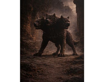 Cerberus Poster Mythical Creature Wall Art Greek Mythology Decor Dark Fantasy Poster Three Headed Dog WallBoundStudio