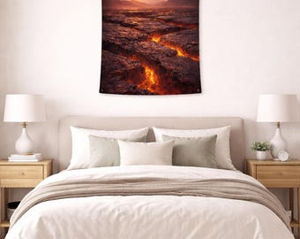 Sleeping Fire  Elemental Lava Landscape Tapestry