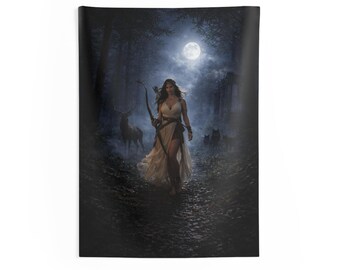 Artemis Tapestry Wall Hanging, Greek Goddess Wall Art, Moon Goddess Decor, Mythology Wall Decor, Nature Aesthetic, Boho Bedroom Decor
