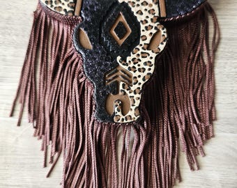 Leopard bull skull freshie with fringe scented car freshner and decor