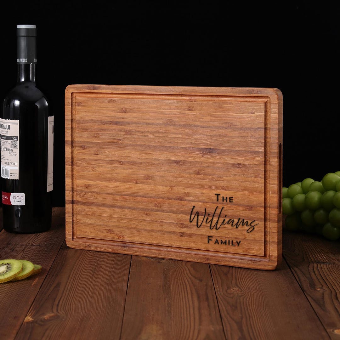 Monogram and Name Engraved Wedding Gift, Personalized Bamboo Cutting Board, Charcuterie Board, Anniversary Gift, Housewarming Present - 16"x11"x1" BEST DEAL, Design #2
