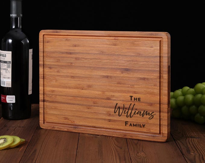 Monogram and Name Engraved Wedding Gift, Personalized Bamboo Cutting Board, Charcuterie Board, Anniversary Gift, Housewarming Present