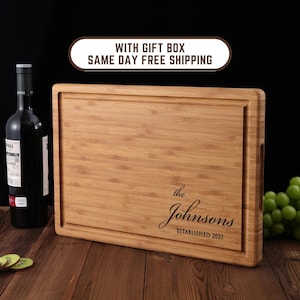 Engraved Engagement Present, Personalized Cutting Board Wedding Gift, Bamboo Charcuterie Board, Unique Housewarming Gift, Bridal Shower,