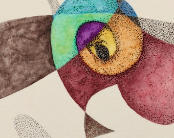 Original ACEO..."From the Inner World", Ink Stippling, Pencil, and Inktense Colors