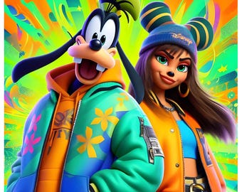 goofy and girl, stylish goofy, hip hop goofy, digital design, jpg, png, sublimation, vibrant goofy