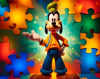 puzzle, autism theme, goofy, vibrant, sublimation, jpg, 300dpi