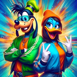 Goofy & Lady Duck stylish, vibrant, png, jpg, sublimation, high quality