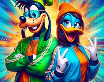 Goofy & Lady Duck stylish, vibrant, png, jpg, sublimation, high quality