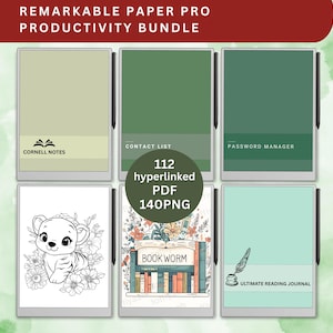 Remarkable paper pro productivity bundle remarkable bundle remarkable paper pro contact list password tracker sleep screen coloring books