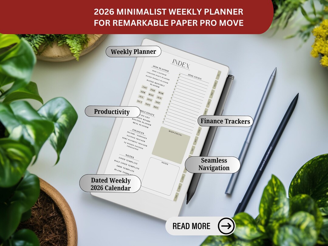 2026 Minimalist Weekly Planner for Remarkable Paper Pro MOVE (PDF ...