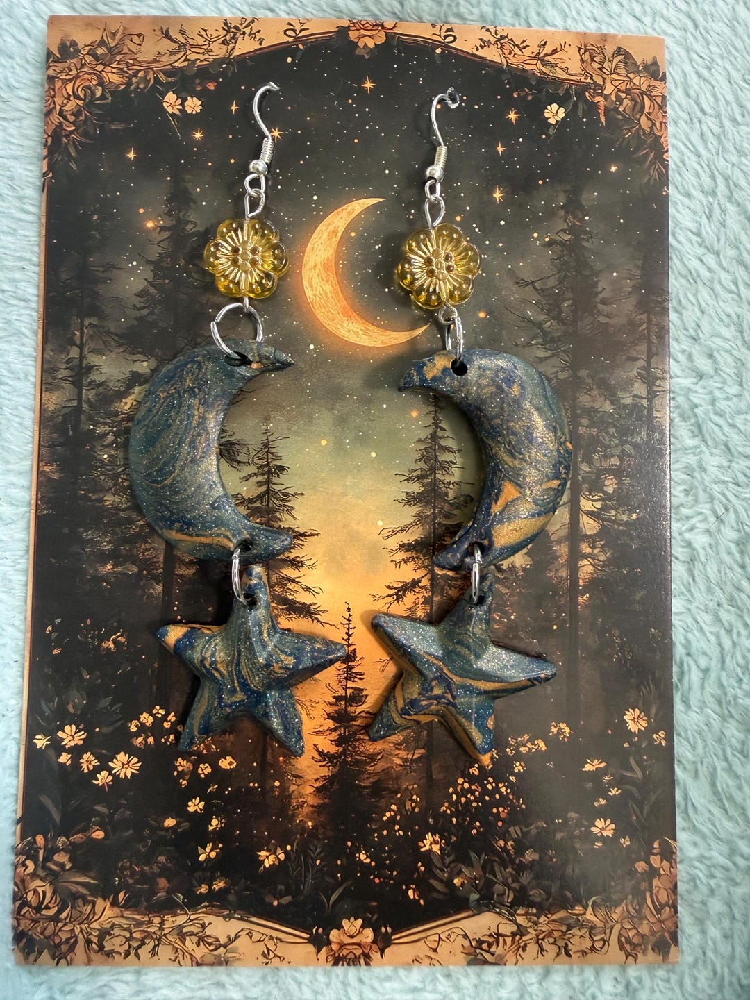 Wishing Moon Boho Whimsy Goth Faux Stone Polymer Clay Moon Star ...