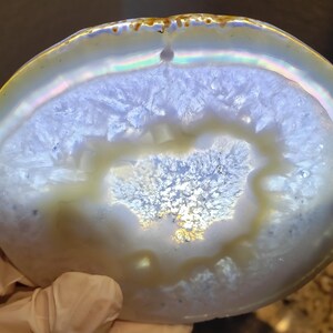 3.75" Beautiful Rainbow Iris Agate Slab Slice Plate UV, 101g or 3.6 oz