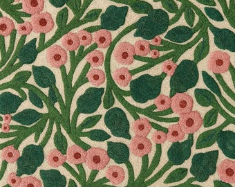 Tappeto floreale in lana trapuntato fatto a mano – Tappeto rosa per giardino botanico, arredamento in stile cottagecore