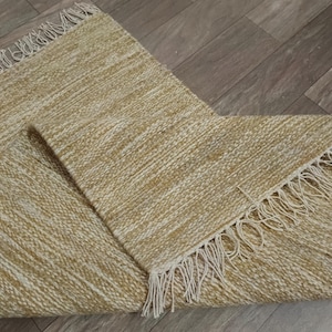 Handwoven Jute & Wool Blend Rug with Fringe – Natural Beige Area Carpet for Living Room