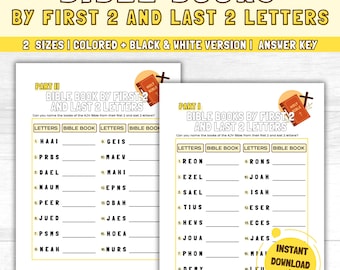 Books of the Bible Printable: First & Last Letters Challenge, Bible Games, Sunday School, Kids Bible Activity, Youth Group Games, Bible Quiz
