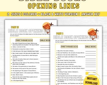 Books of the Bible Printable: Guess the Book by Its First Verse, Bible Games, Sunday School, Kids Bible Activity, Youth Group Games
