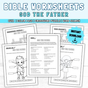 Youth Bible Study Games: GOD THE FATHER Printable Activity Worksheets, Church Games - Word Search| Bible Quiz| Crossword Puzzle| Color Me!