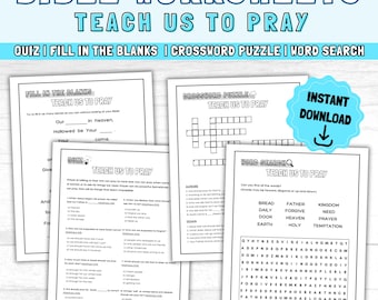 Jeux d'étude biblique pour les jeunes : apprenez-nous à PRIER, feuilles d'exercices imprimables, jeux d'église - Recherche de mots| Quiz biblique| Mots croisés| Remplissez les blancs