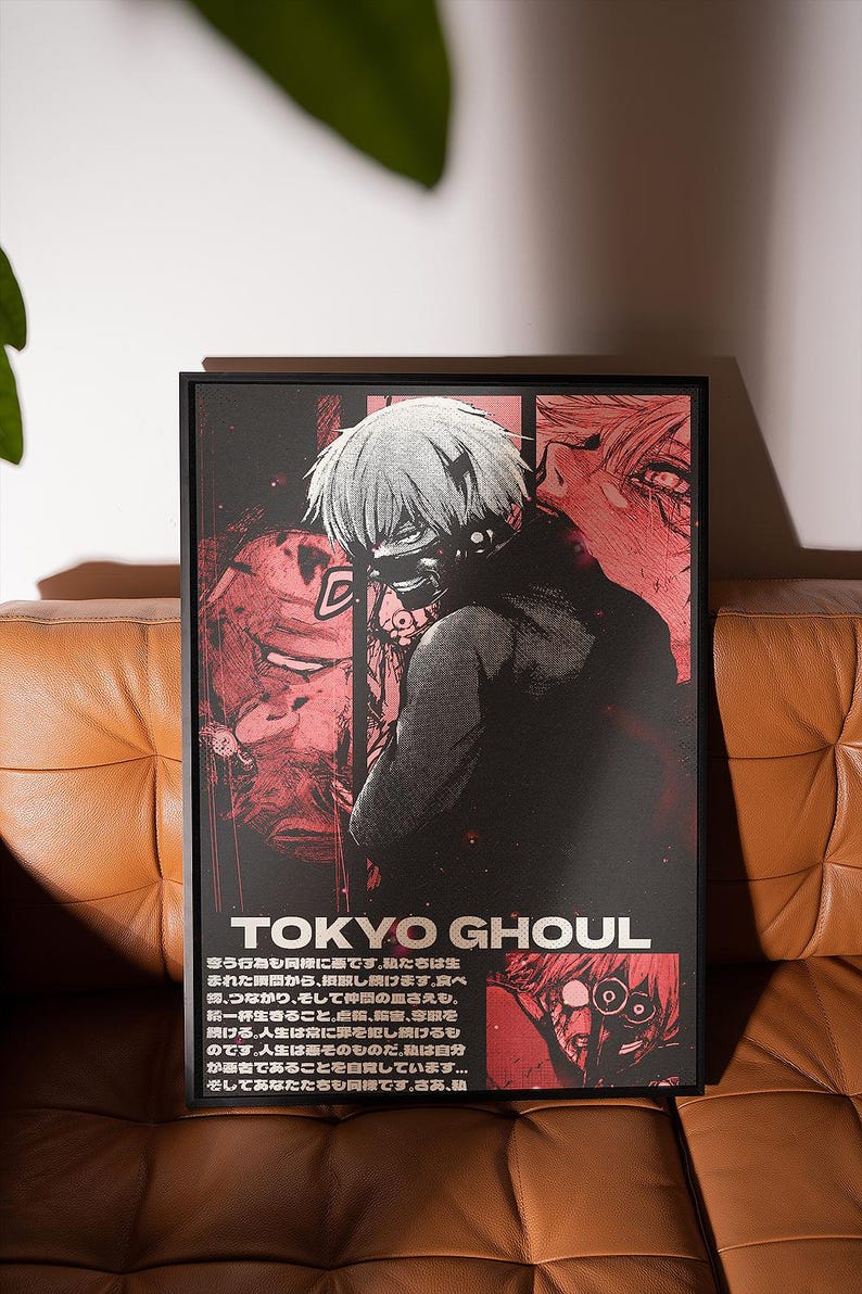 May include: A black and white illustration of a character from the anime Tokyo Ghoul. The character has white hair and is wearing a black mask. The text "TOKYO GHOUL" is written in white letters on a black background. The text below the title is in Japanese.