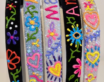 Personalised 90s nostalgia name headbands / alicebands with fun creative gel decoration