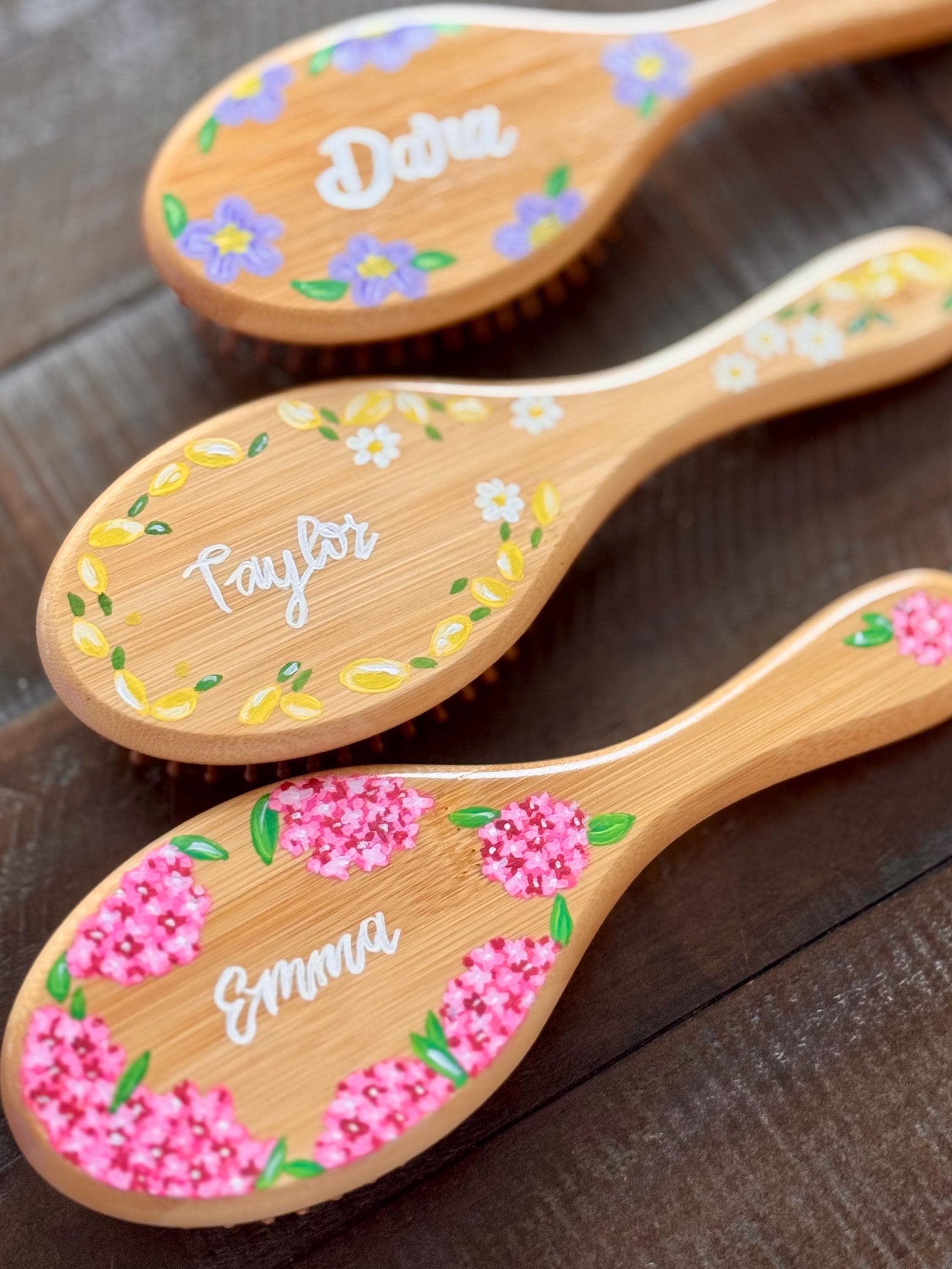 Hand-Painted Wooden Hair Brush