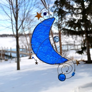 Moonlit Starry Night Stained Glass Suncatcher