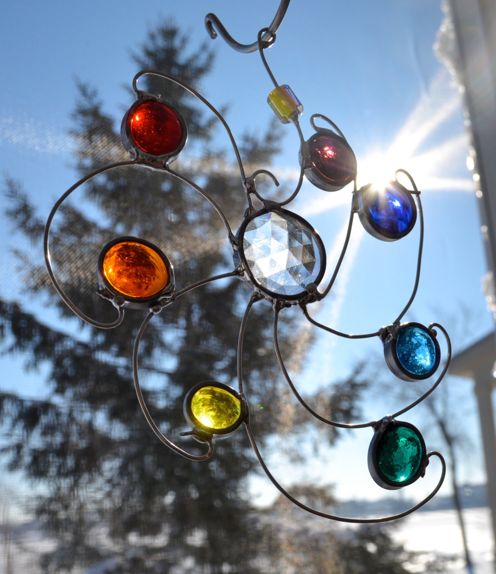 Rainbow Swirled Gems Stained Glass Suncatcher Etsy