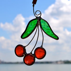 Michigan Cherries Stained Glass Suncatcher